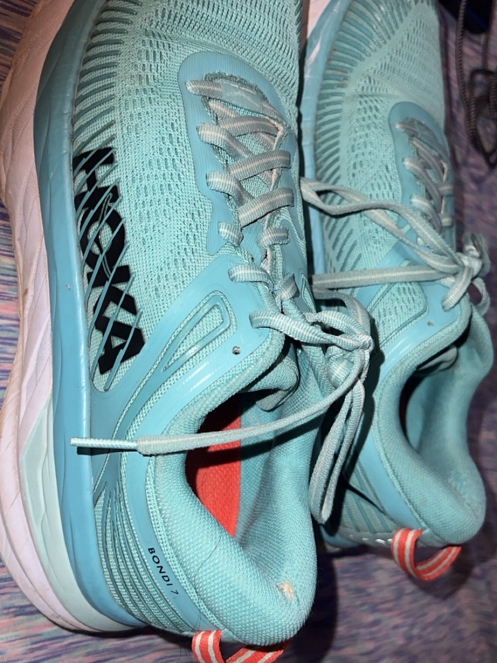 Hoka One One Women's Running Shoes in Light Teal with Coral Accents